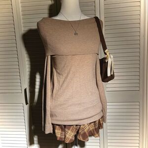 LOFT Tan Fold-Over Neckline Sweater